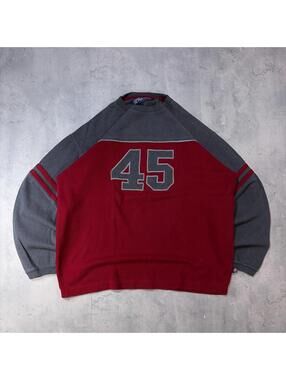 Y2K Burgundy Point Zero Grunge Striped Crewneck Sweater